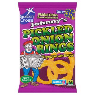 Golden Cross Johnny's Pickled Onion Rings Pickled Onion Flavour Maize Snacks 22g